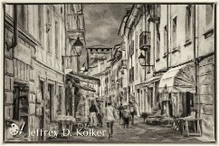 Aosta Street Sceen - BW Color - A day in the life in Aosta, Italy. Aosta, located in a valley in northwestern Italy within the Italian Alps, has quite a long history. It was settled in...