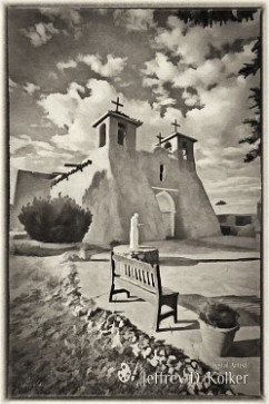 San Francisco de Asis (BW) Color - San Franscisco de Asis Mission Church is located in Ranchos de Taos, New Mexico. It was bult between 1772 and 1816 when that area belonged to Spain, and...