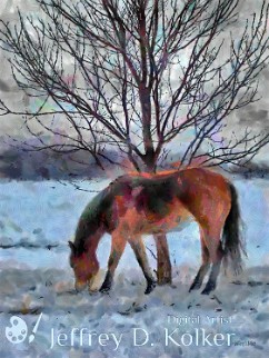 American Paint in Winter A horse grazes during the cold winter, looking for grass under a blanket of snow.