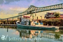 Astoria Waterfront, Scene 1 A boat is tied up at dock at the Port of Astoria, with the Astoria-Megler Bridge and Cannery Pier Hotel in the background. Astoria is located near the mouth of...