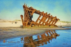 Rust Bucket This is the remains of the Peter Iredale, a ship that ran around the coast of Oregon in 1906. It was saling from Salina Cruz, Mexico to Portland Oregon when bad...
