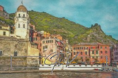Vernazza Up Close An up-close view of Vernazza from it's small port. There's a small beach in front of the white wall where very small boats can land and people can swim. To the...