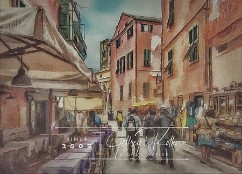 Monterosso Street Scene B A view of life along the Via Roma in Monterosso al Mare, the northernmost village of the Cinque Terre (Five Lands). The Cinque Terre are five villages along the...