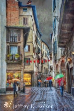 Walking in the Rain - Bergamo B&W - Walking in the rain in the Citta Alta (Upper City) of Bergamo. The Upper City, with it's Venetian Works of Defense built from the 15th - 17th centuries,...