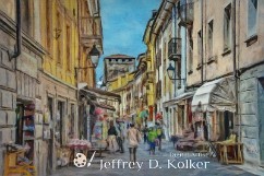 Aosta Street Scene B&W - A day in the life in Aosta, Italy. Aosta, located in a valley in northwestern Italy within the Italian Alps, has quite a long history. It was settled in...