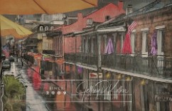 Rainy Day Bourbon Street - Left Bourbon Street from the upstairs dining balcony of the Cornet restaurant on a rainy early afternoon. Cornet is located at the corner of Bourbon and St Peter...