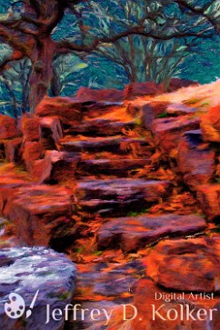 Stone Steps (in Autumn) It's night in the forest, the stone steps lead in deeper into the darkness. Where do they go?